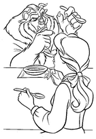 coloriage la belle apprends a la bete a manger avec des couverts